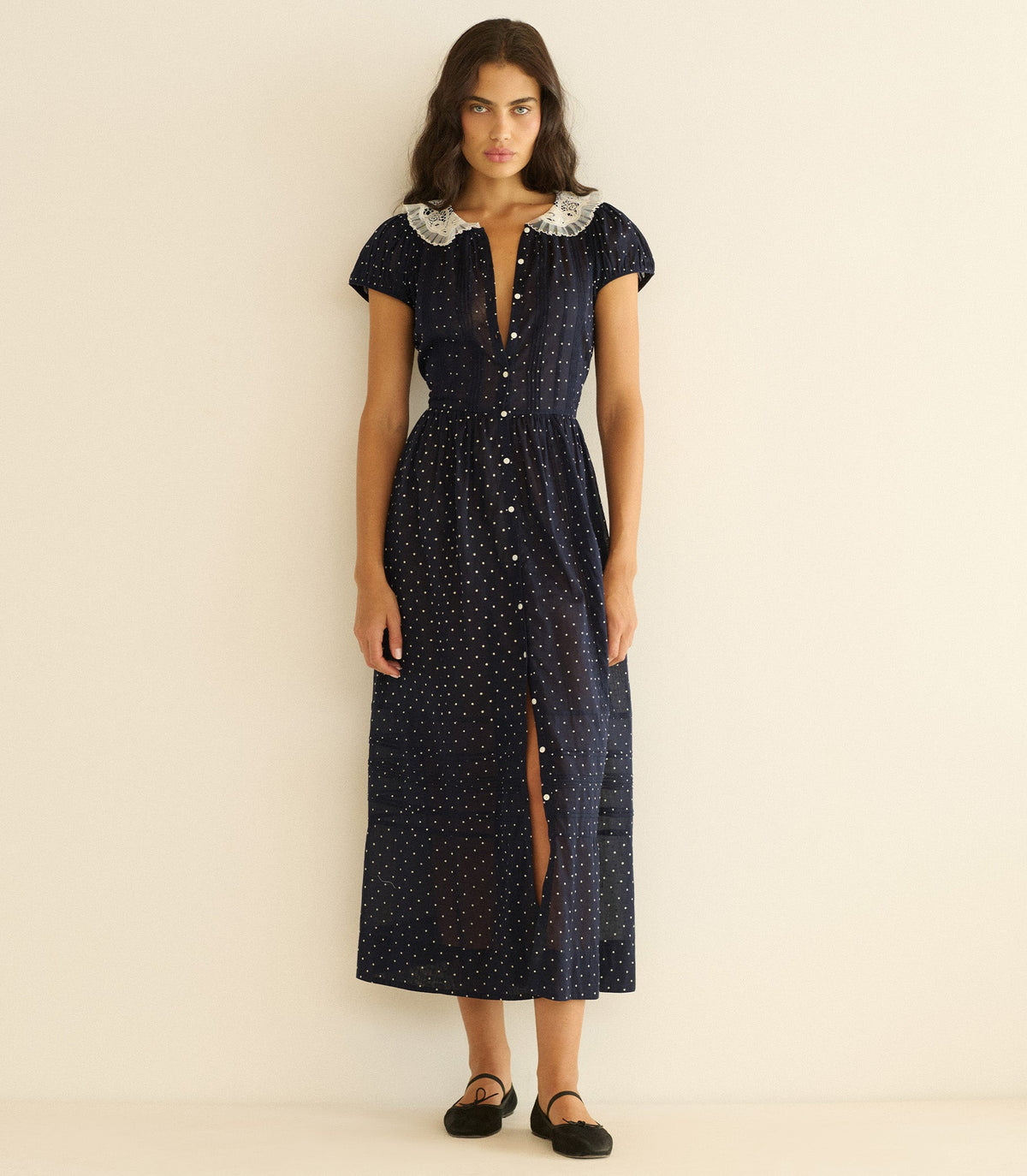 Amérie Dress in Navy Flock Dot - view 3