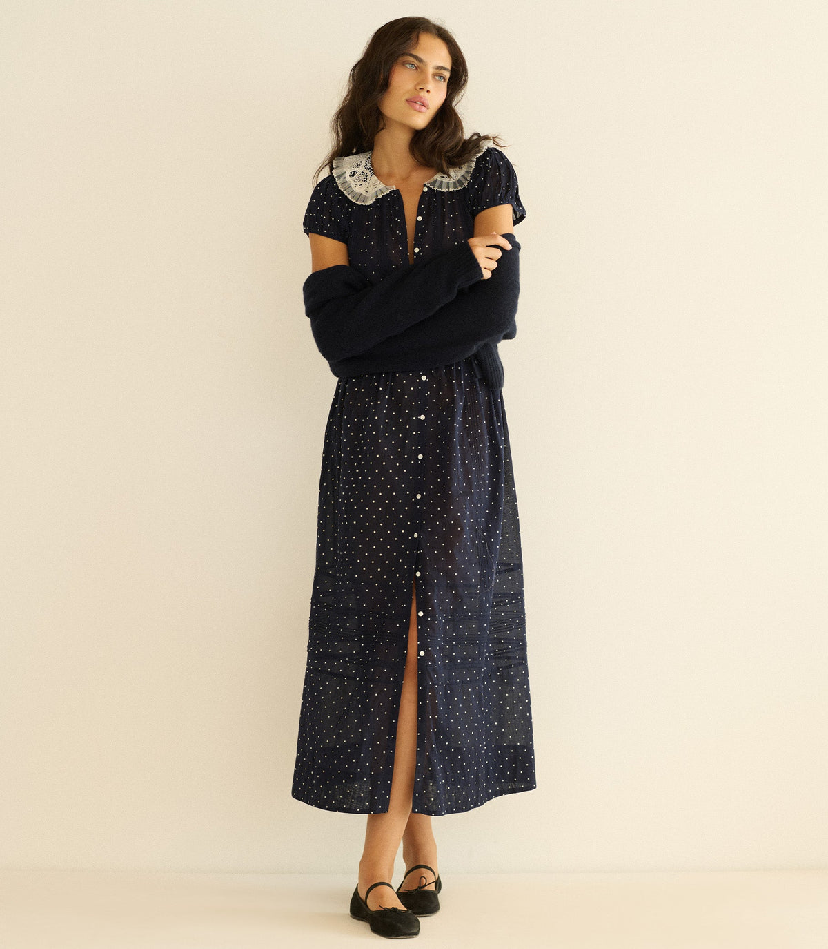 Amérie Dress in Navy Flock Dot - view 5