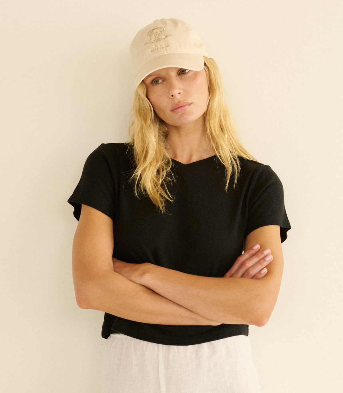 Claro Baseball Hat in Cream Cotton - view 2