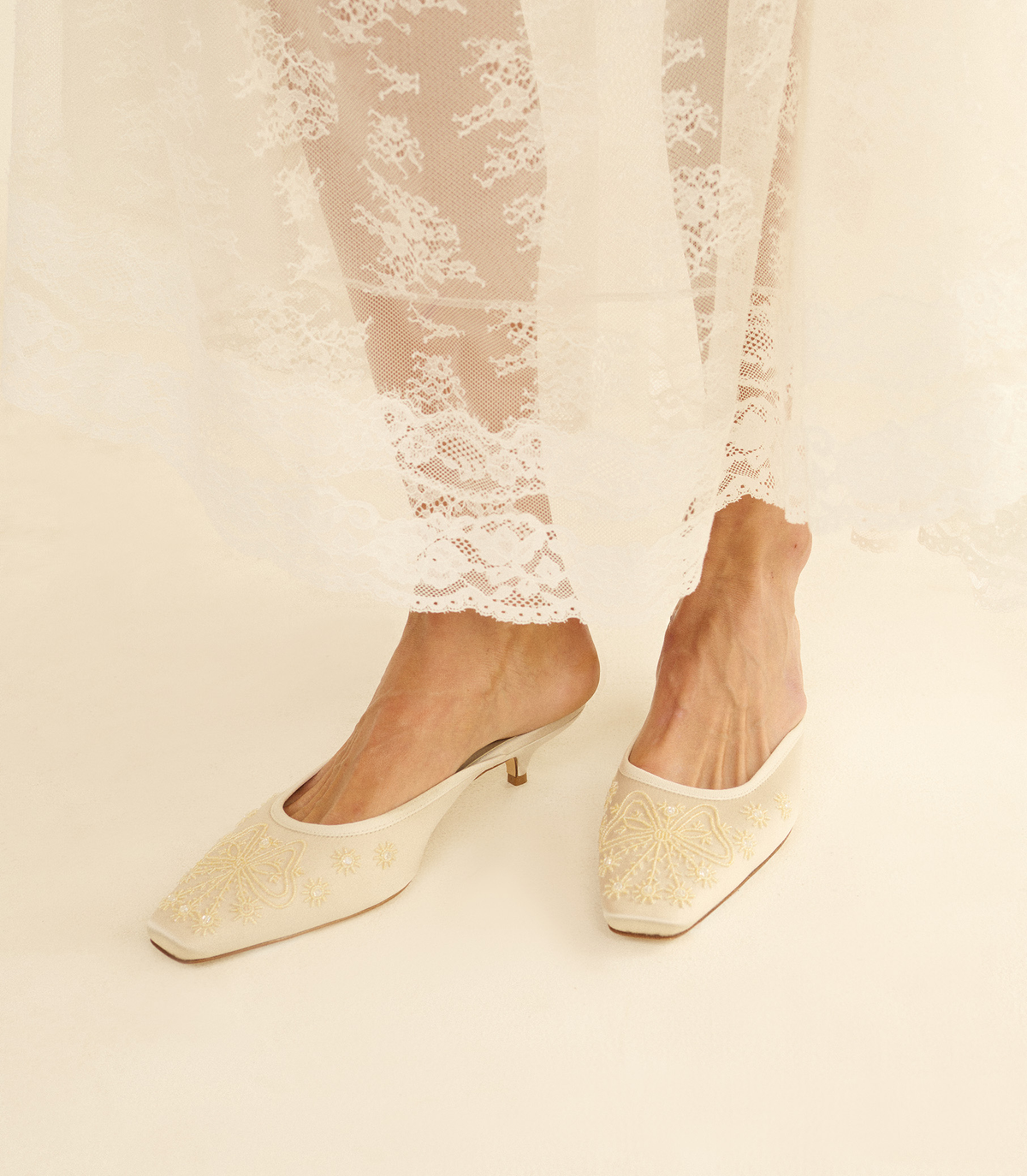 Malin Mule in Embellished Eggshell Satin - view 1