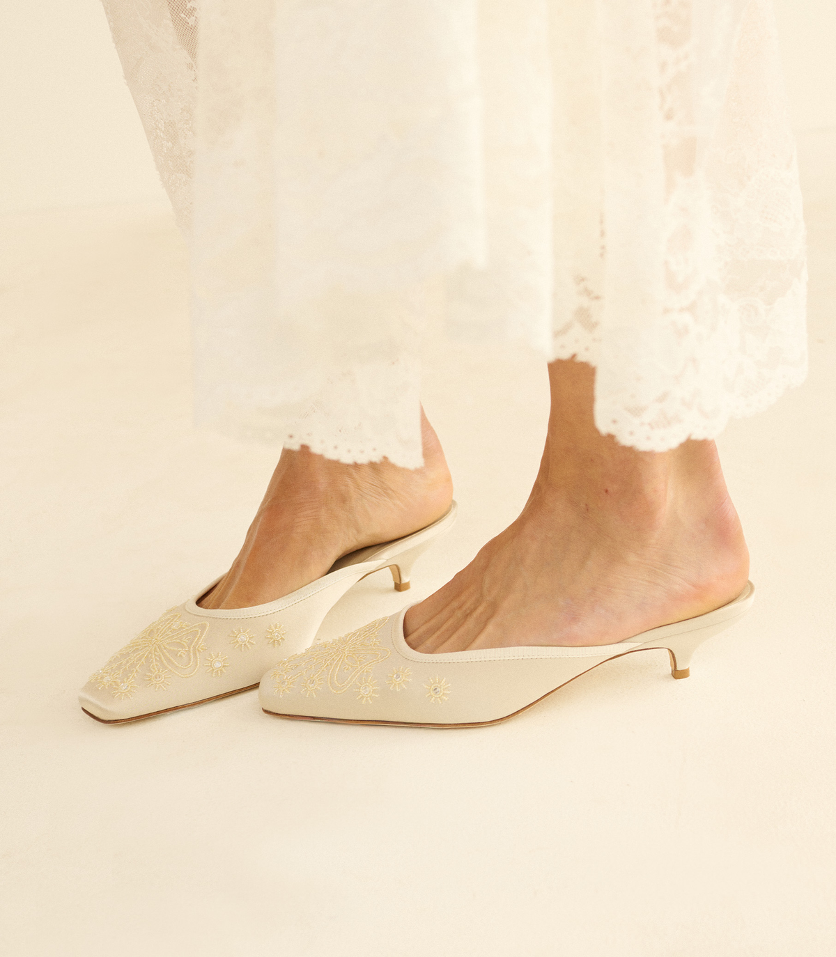 Malin Mule in Embellished Eggshell Satin - view 2