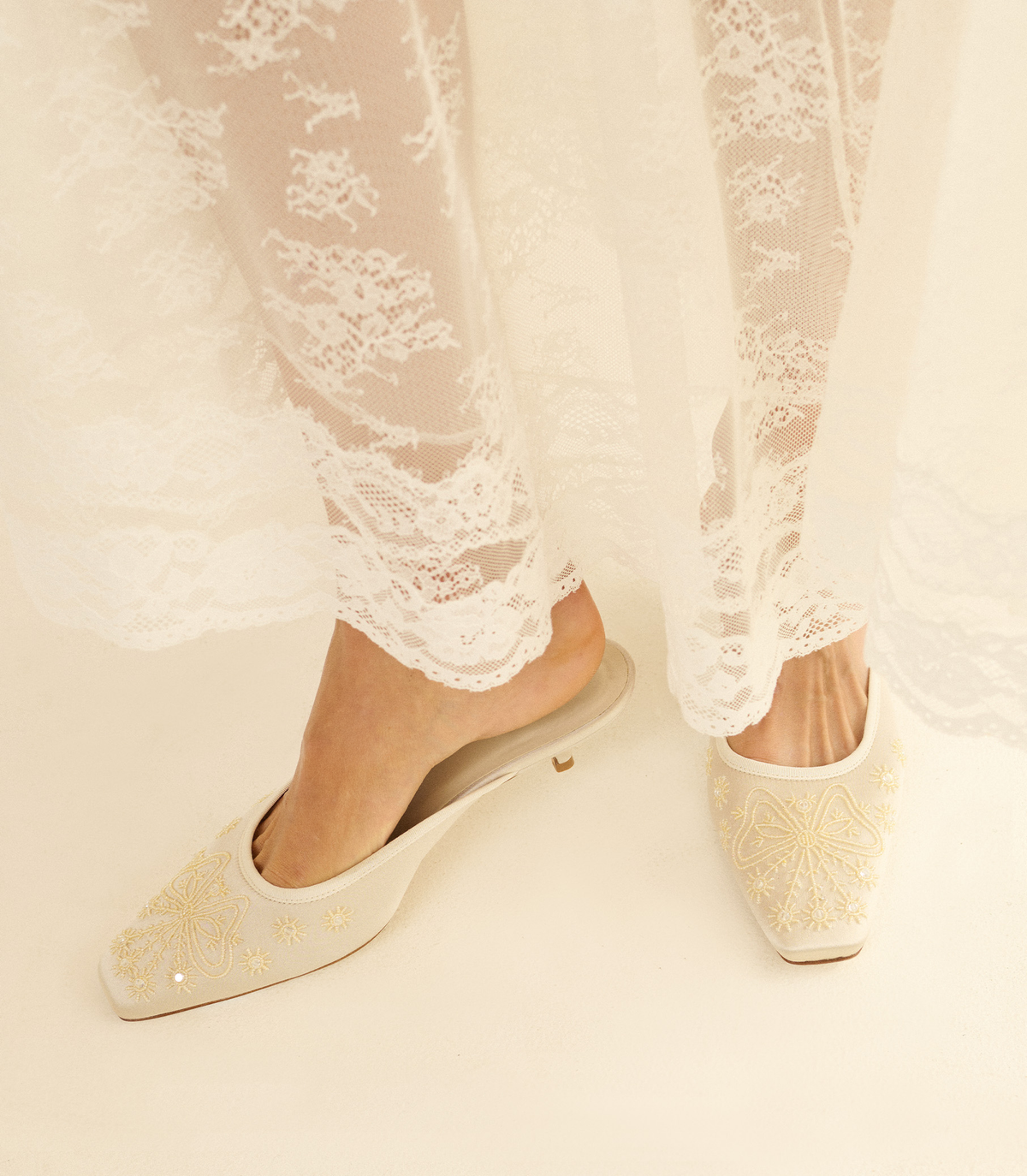 Malin Mule in Embellished Eggshell Satin - view 3