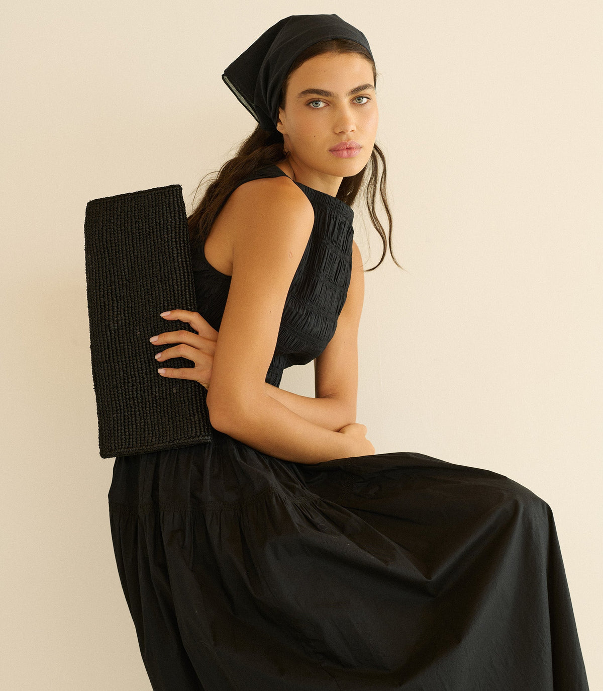 Muriel Clutch in Black Raffia - view 1